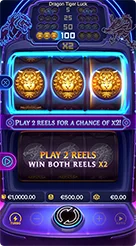 Dragon Tiger Luck · Pengecekan tiga kolom nominal taruhan dan tombol penyesuaian bawah.